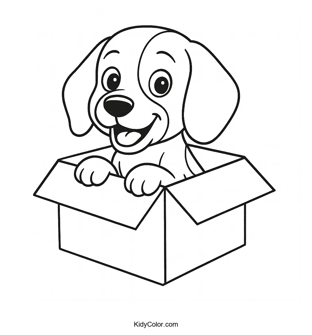 Beagle puppy in a box coloring page