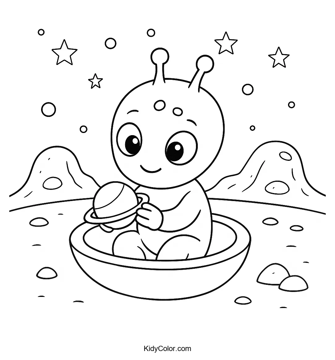 Alien baby sitting in a space pod