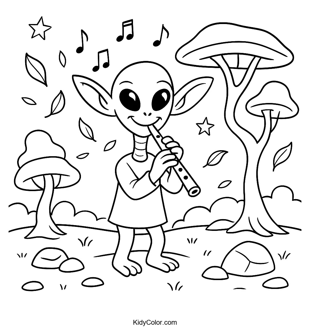 Alien playing music in a fantasy garden