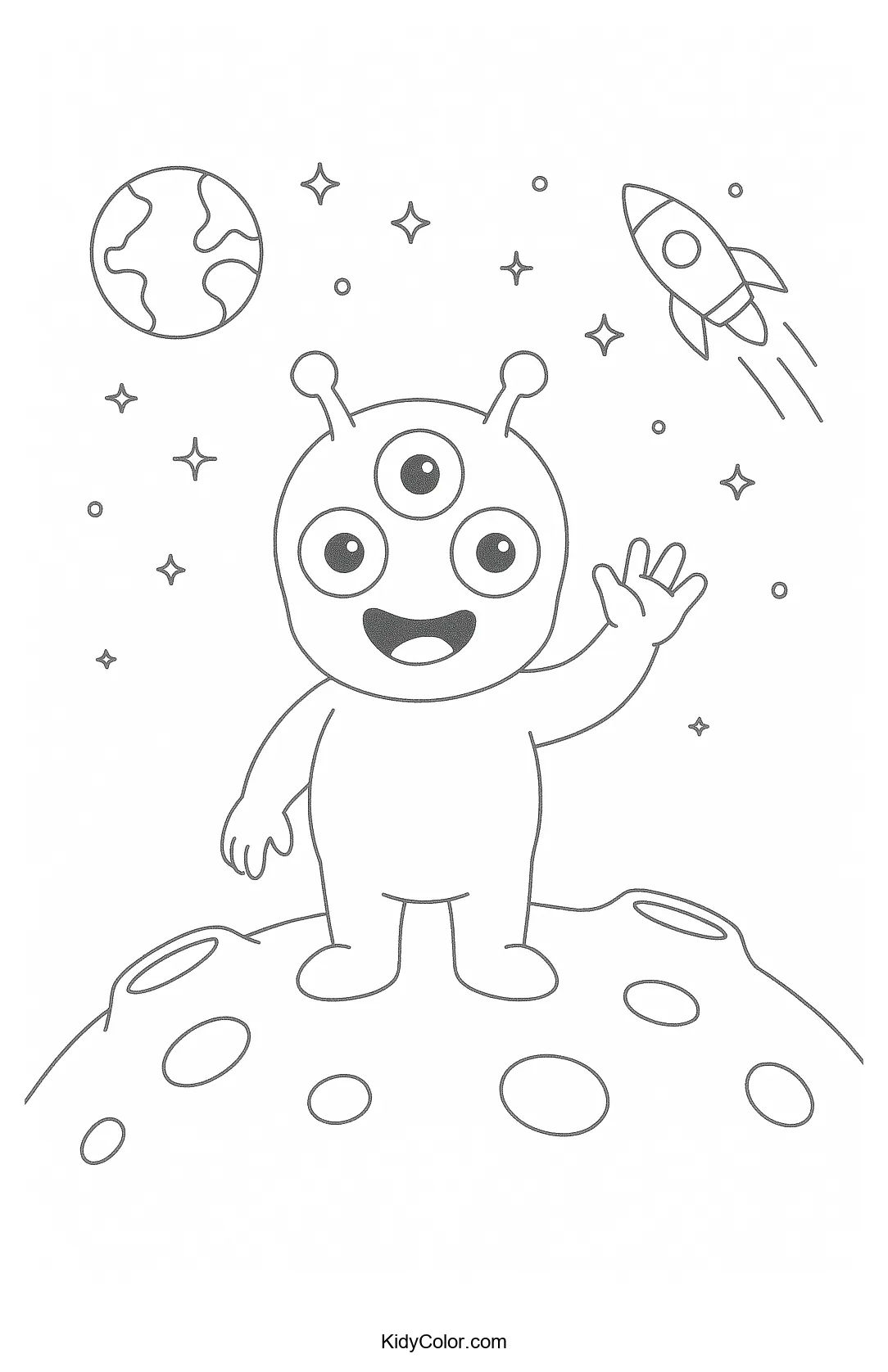 Alien standing on a cratered planet