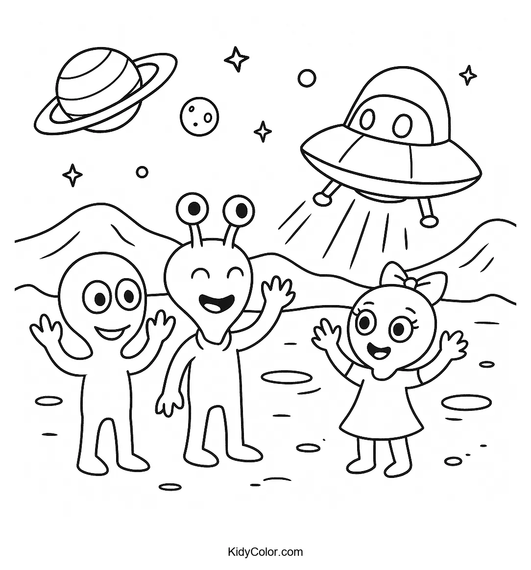 Friendly aliens having a party on a distant planet