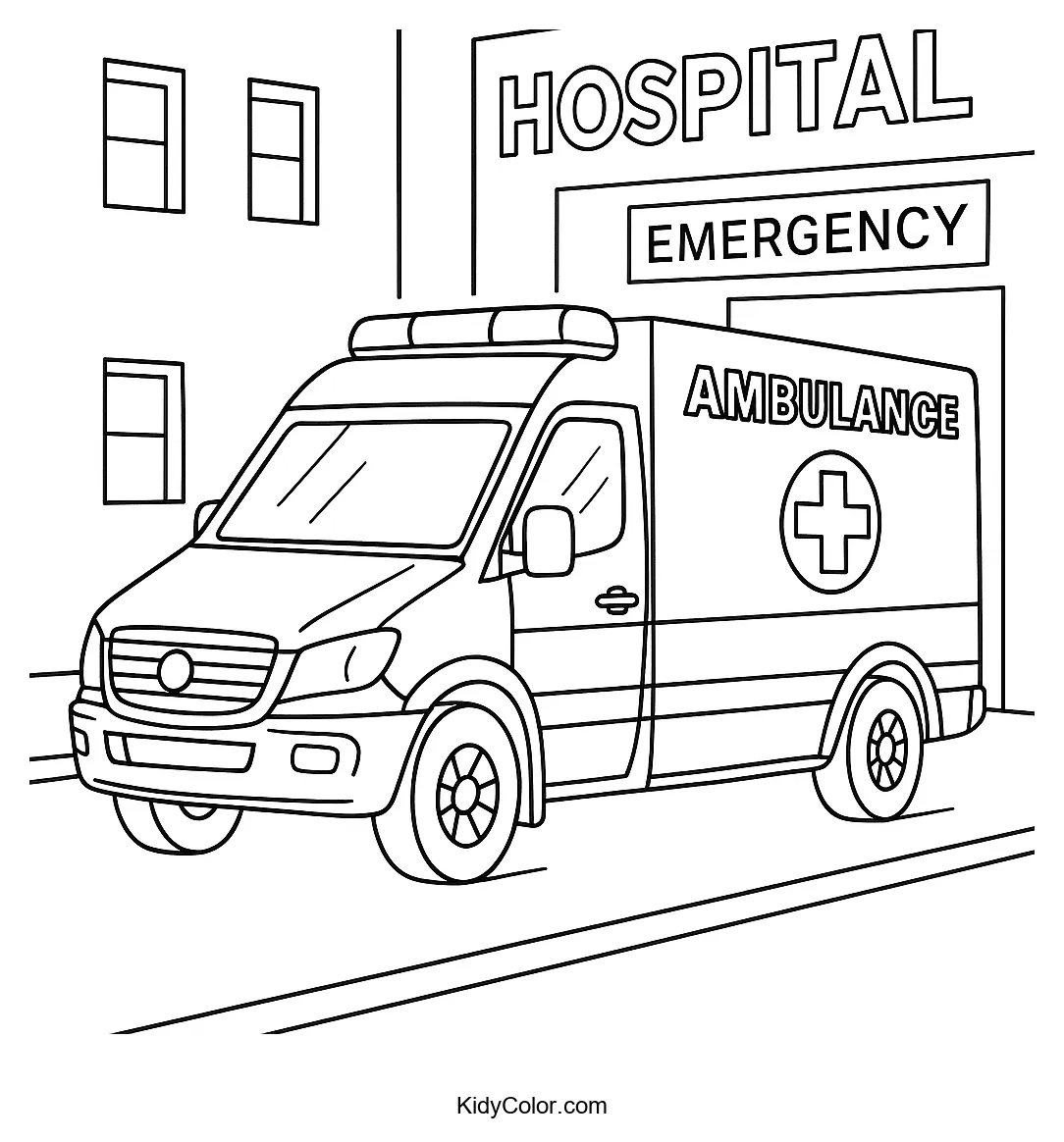 Ambulance outside hospital emergency entrance