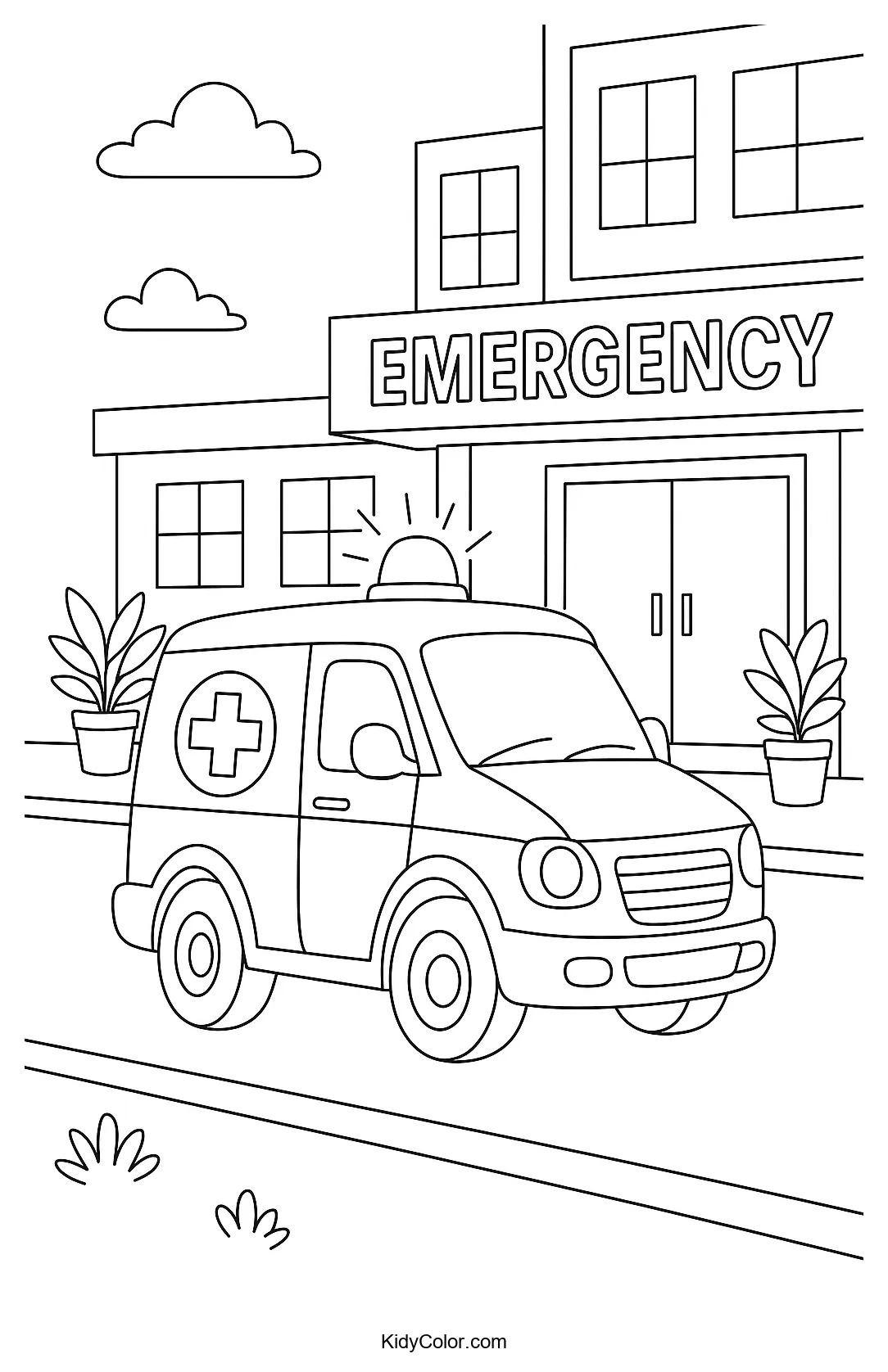 Ambulance parked at hospital entrance