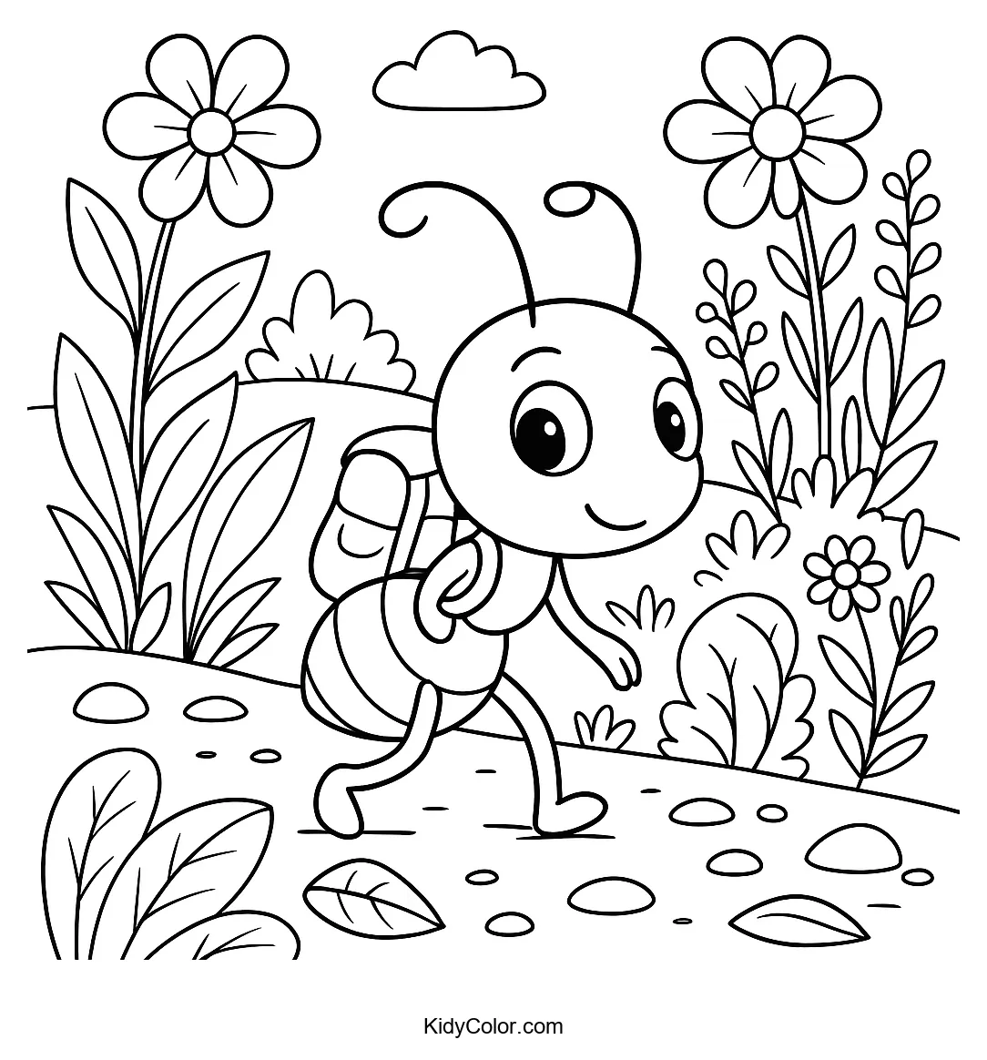 An ant exploring a blooming garden