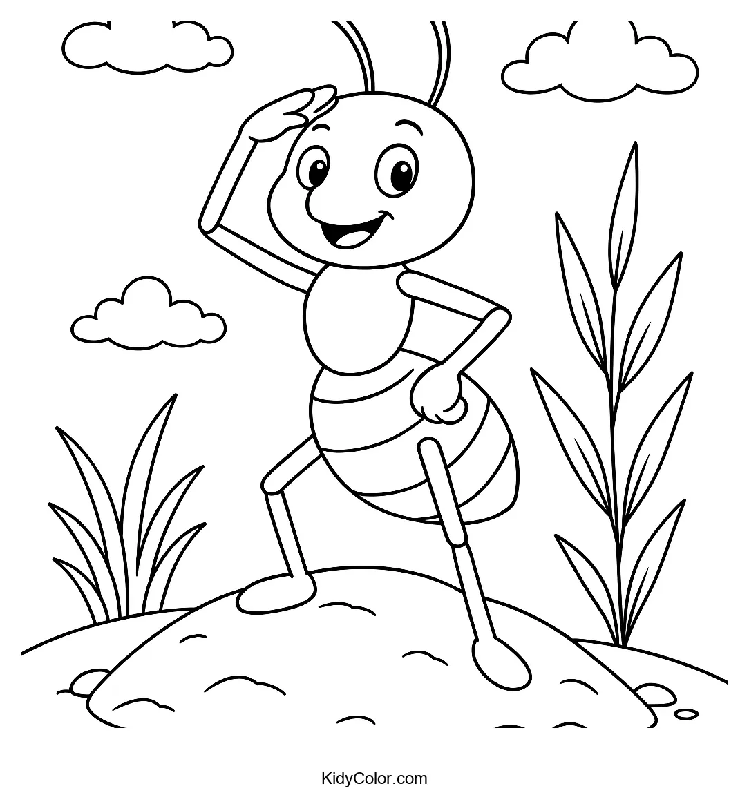 Ant saluting on a hilltop