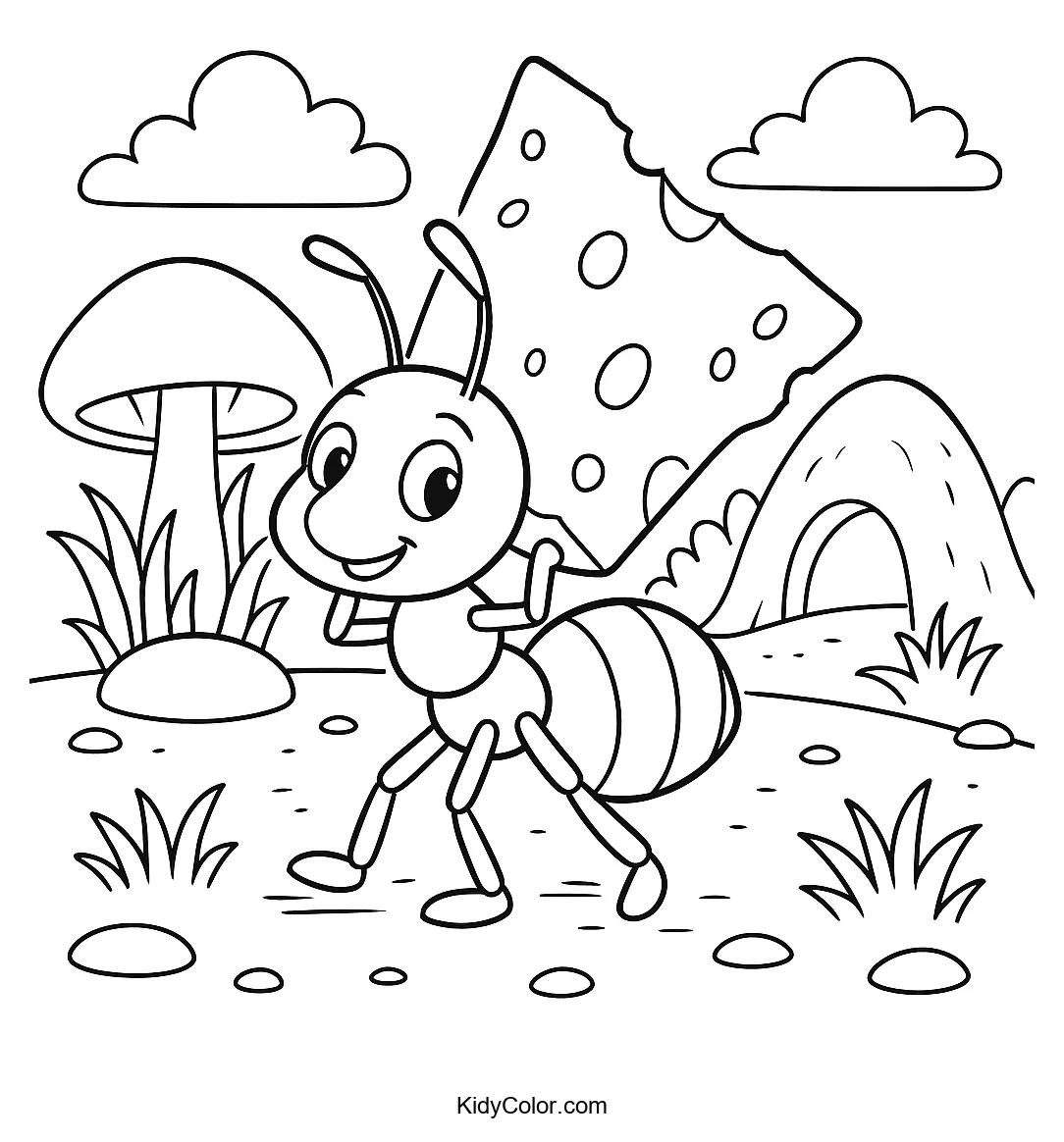 Ant and crumb in nature illustration