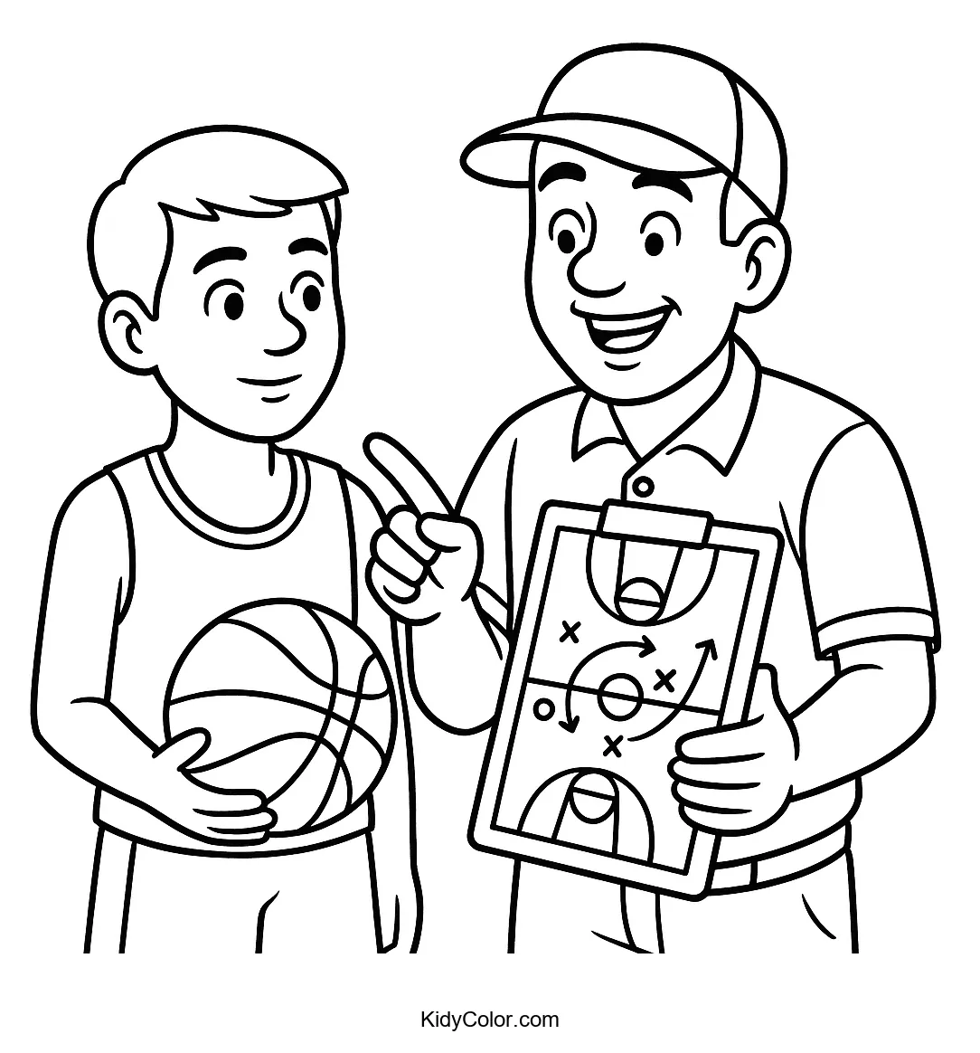 Basketball coach explaining plays to players on a board