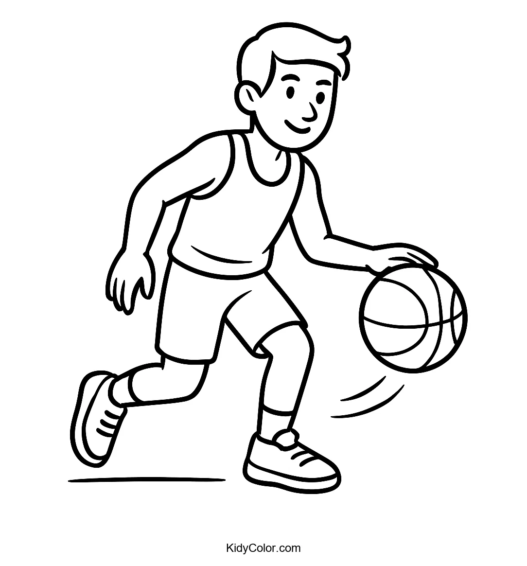 Kid dribbling a basketball in motion