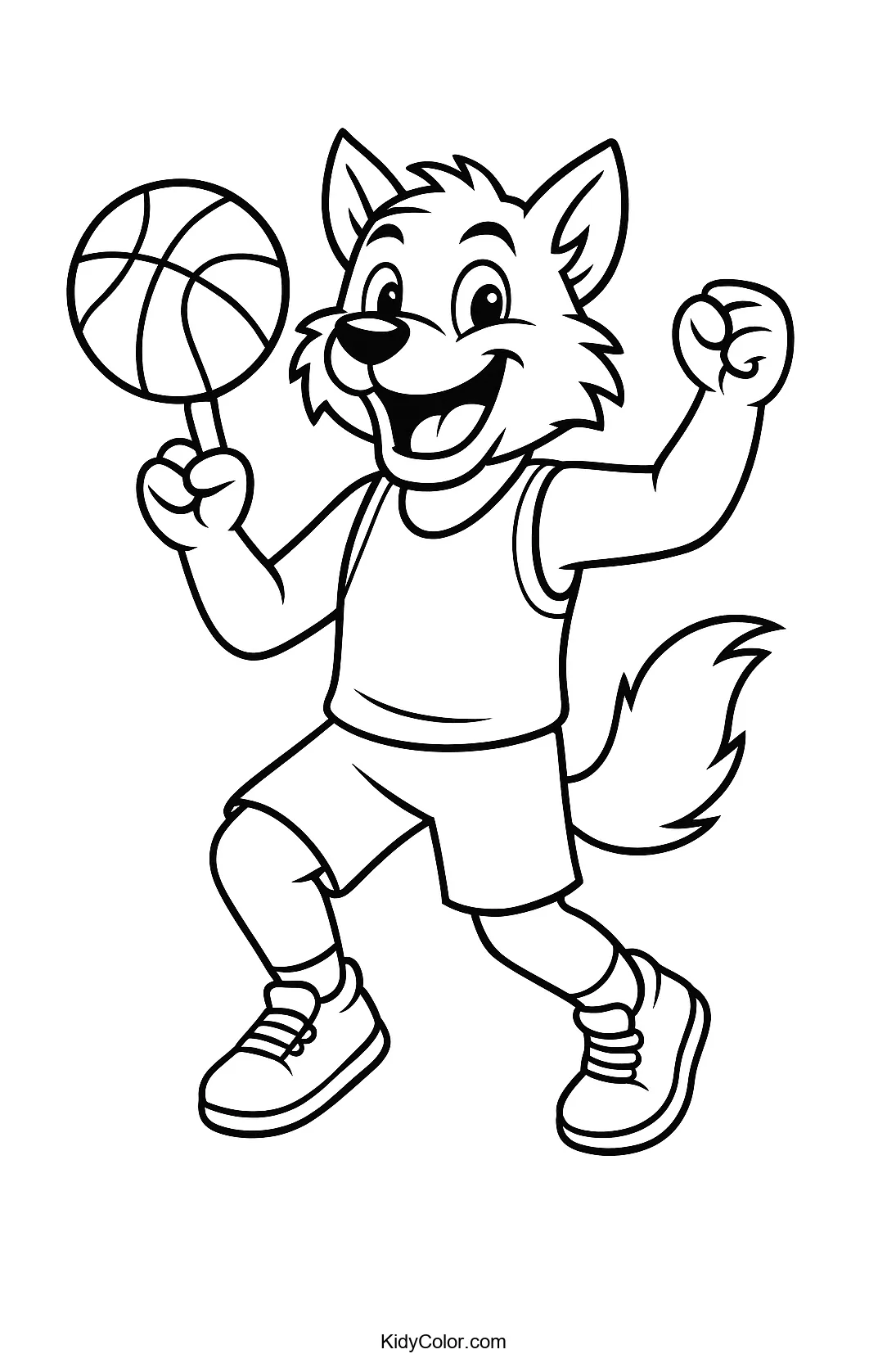 Wolf mascot playing basketball