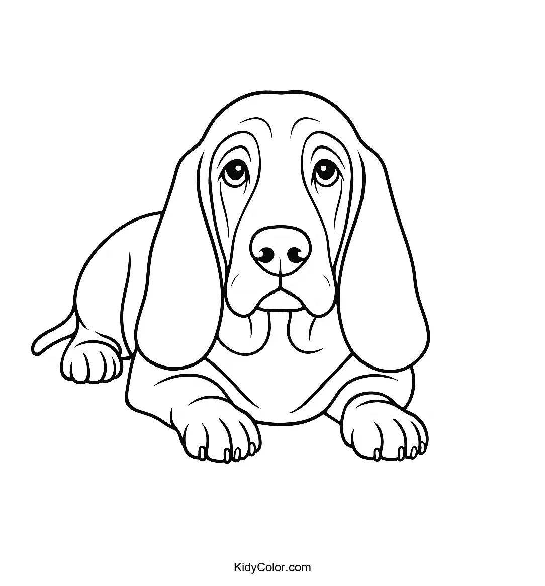 Basset Hound dog in a relaxed pose line drawing