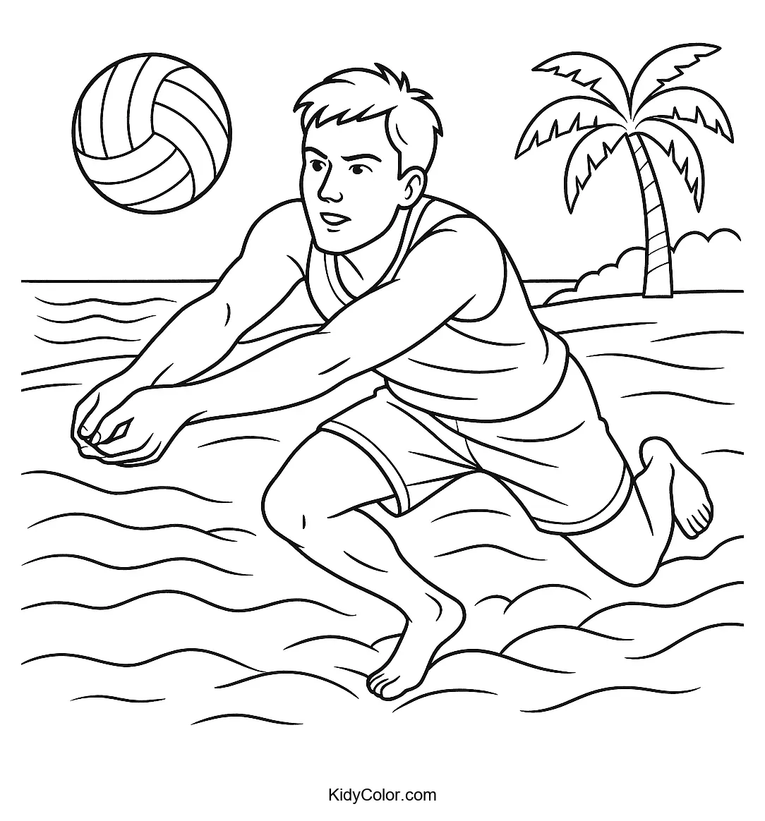 Image of a volleyball player diving on the beach