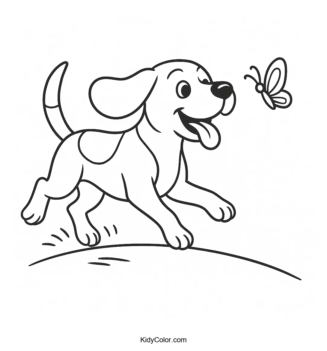 Beagle chasing butterfly coloring page