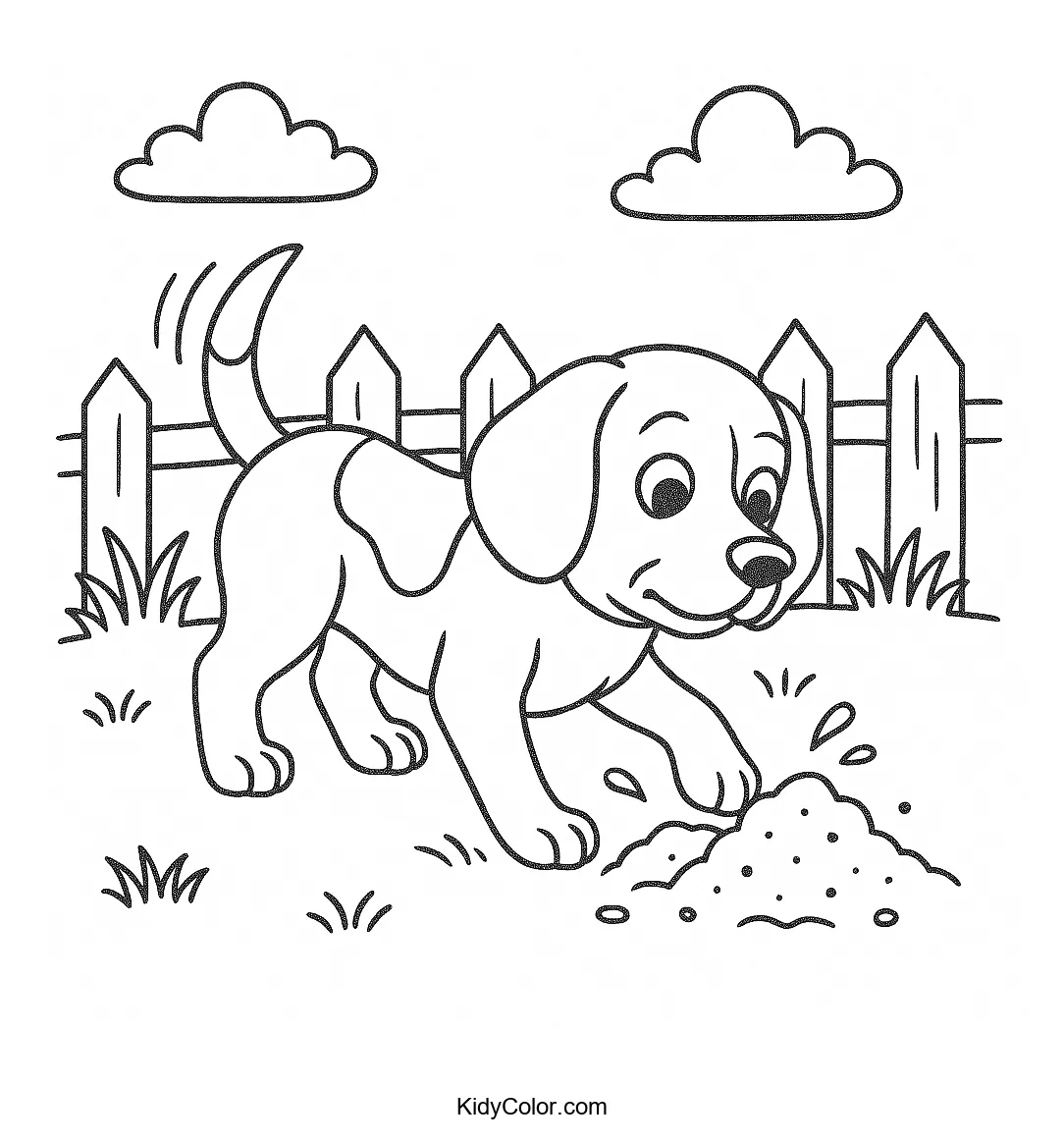 Beagle digging in a sunny backyard