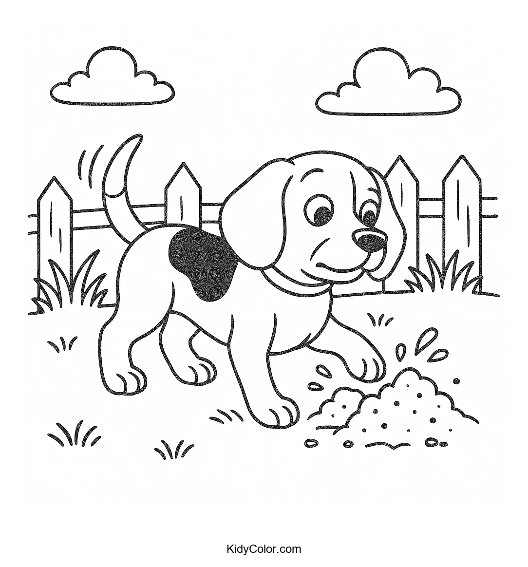 Beagle digging in a garden coloring page