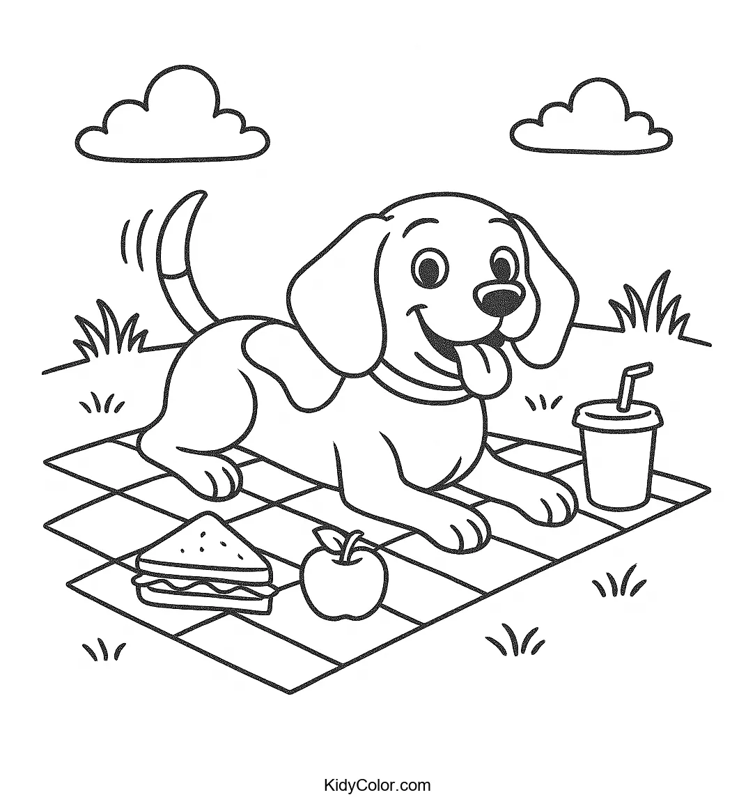 Beagle having a picnic in a meadow