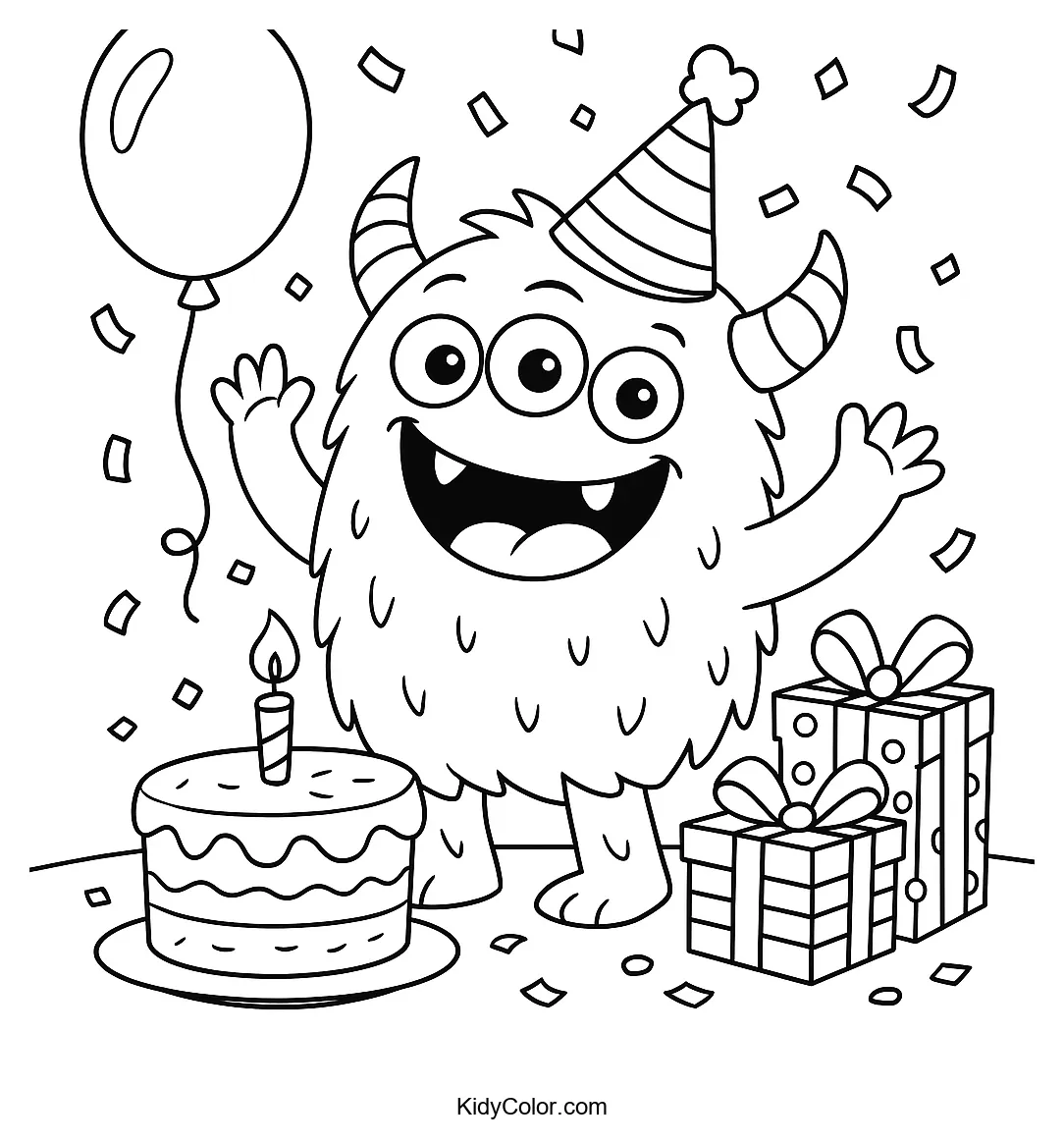 Happy monster holding a birthday cake