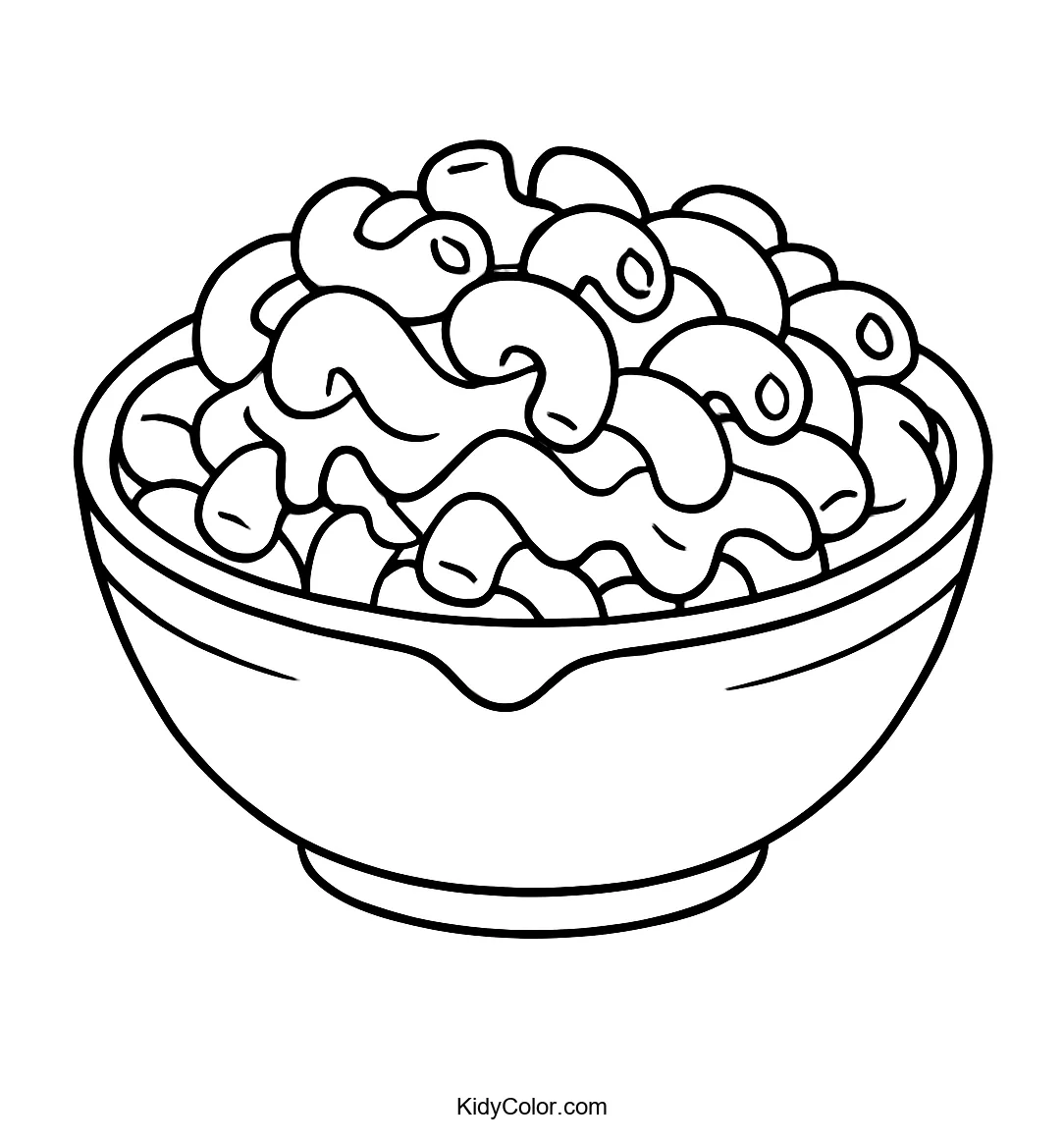 Coloring page of a bowl of cheesy macaroni