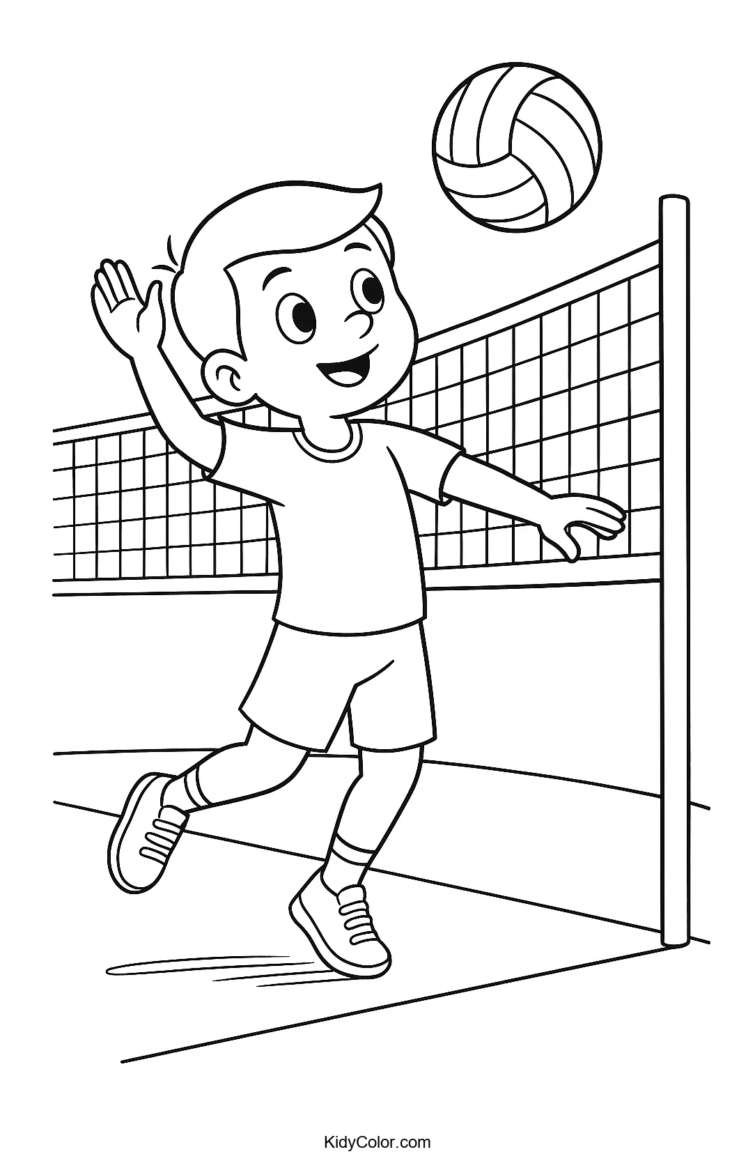 Boy serving a volleyball on the court.