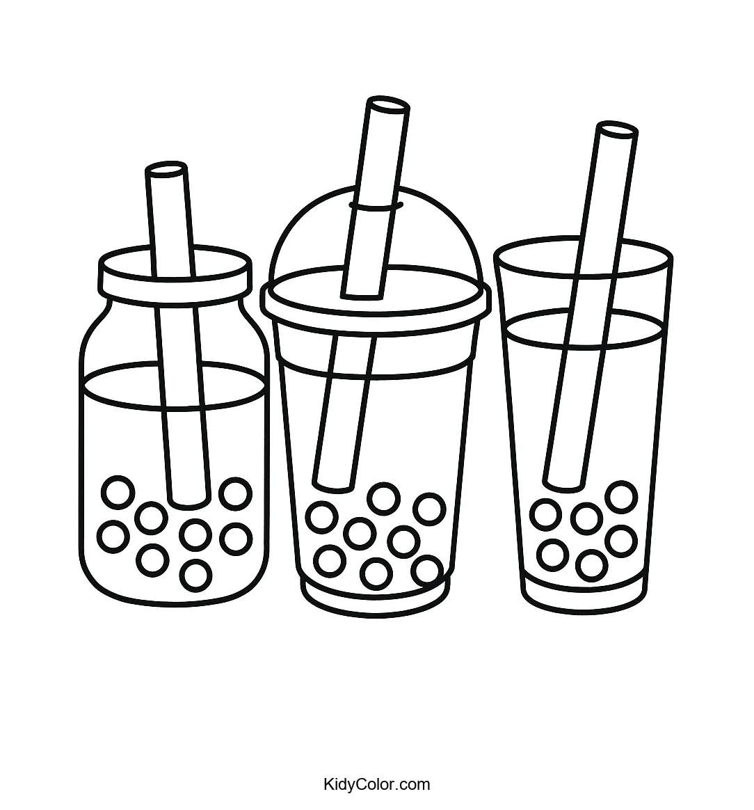 Line drawing of three bubble tea drinks
