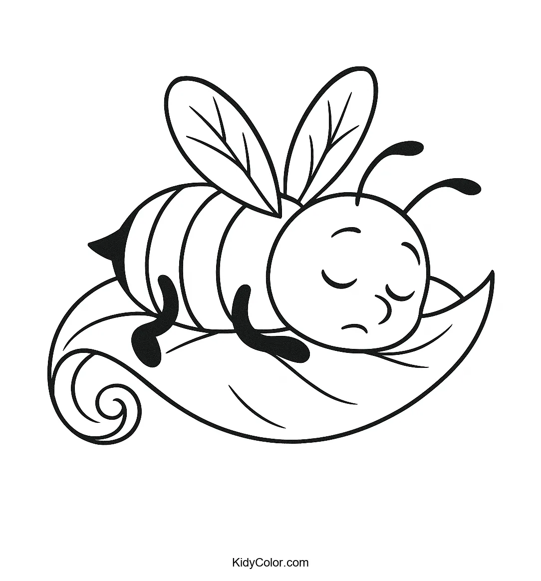 Bumblebee resting on curled leaf coloring page
