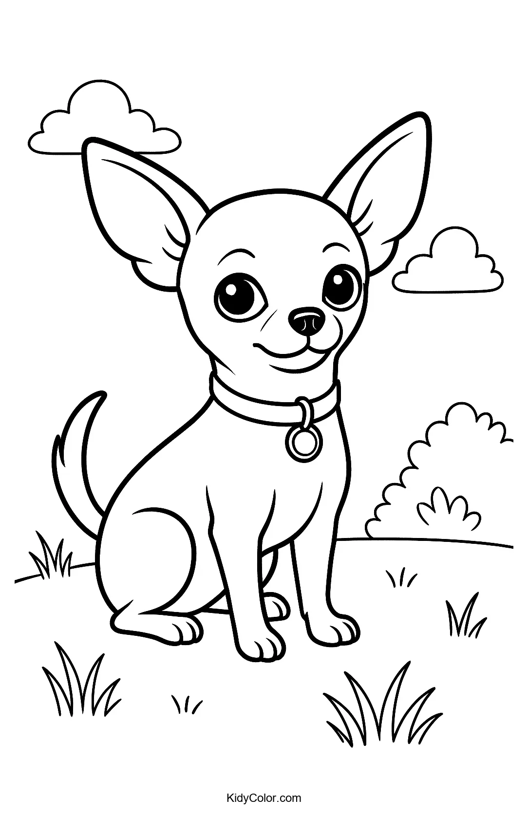 Cartoon Chihuahua in a meadow