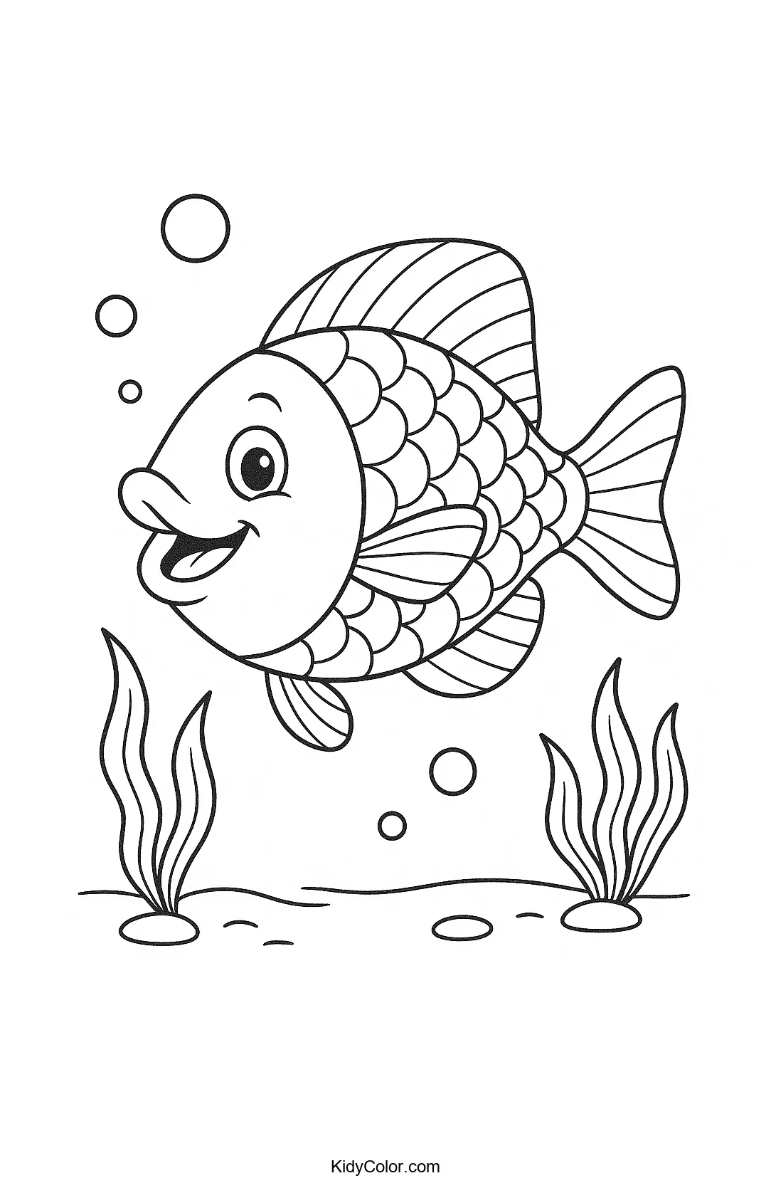 Cartoon fish swimming in the sea coloring page