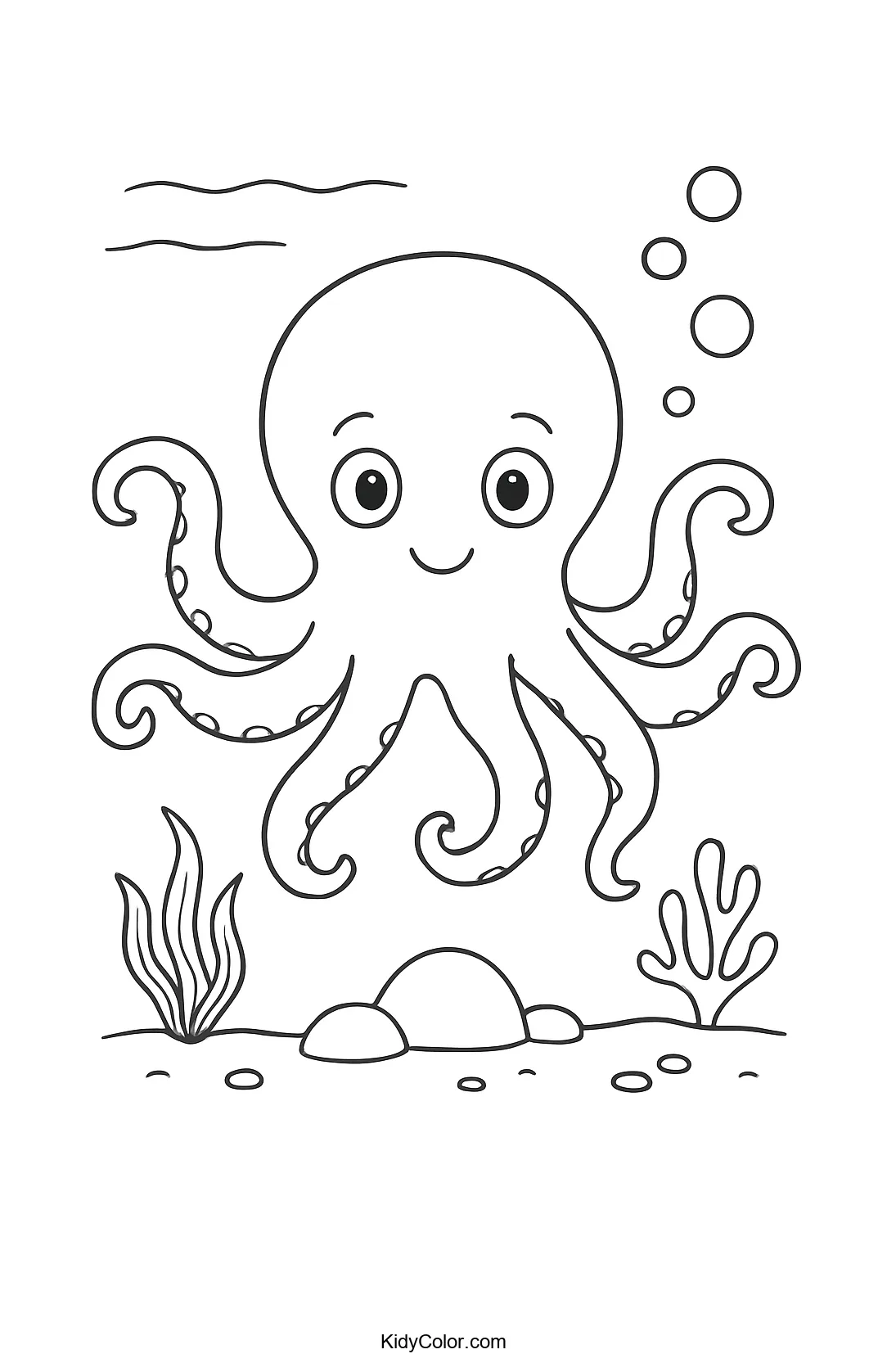 Cartoon octopus underwater scene with sea life