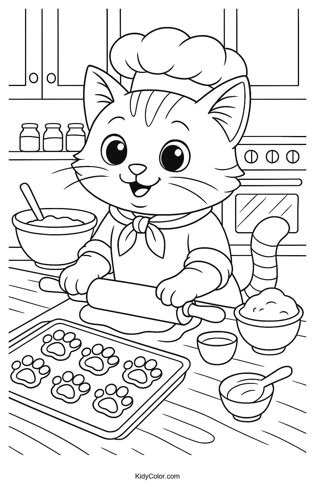 Cat chef baking in the kitchen