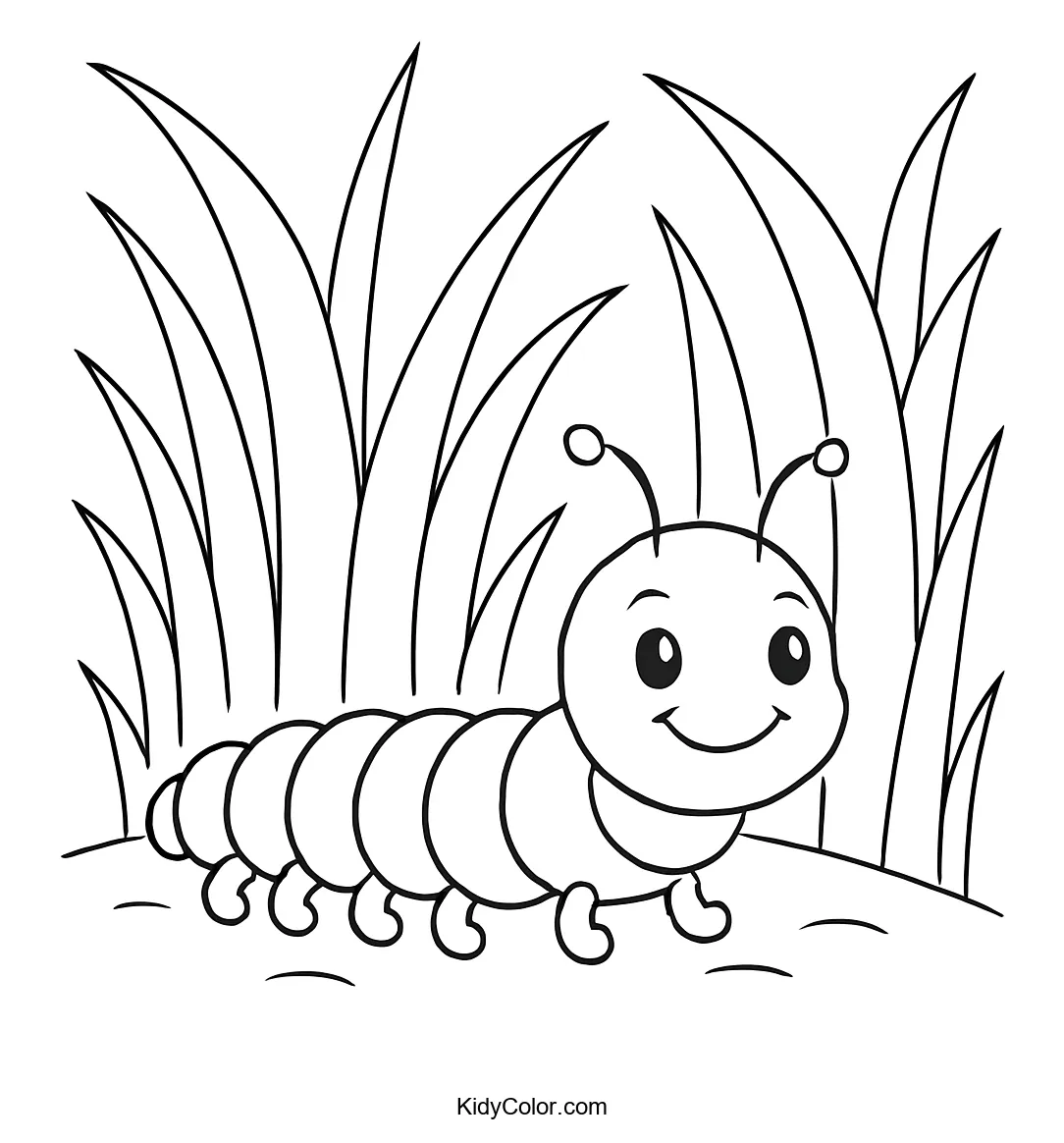 A cheerful caterpillar crawling in the grass.
