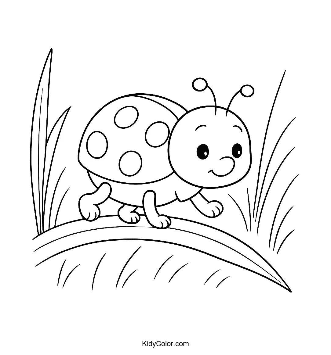 A cheerful ladybug on a grass blade