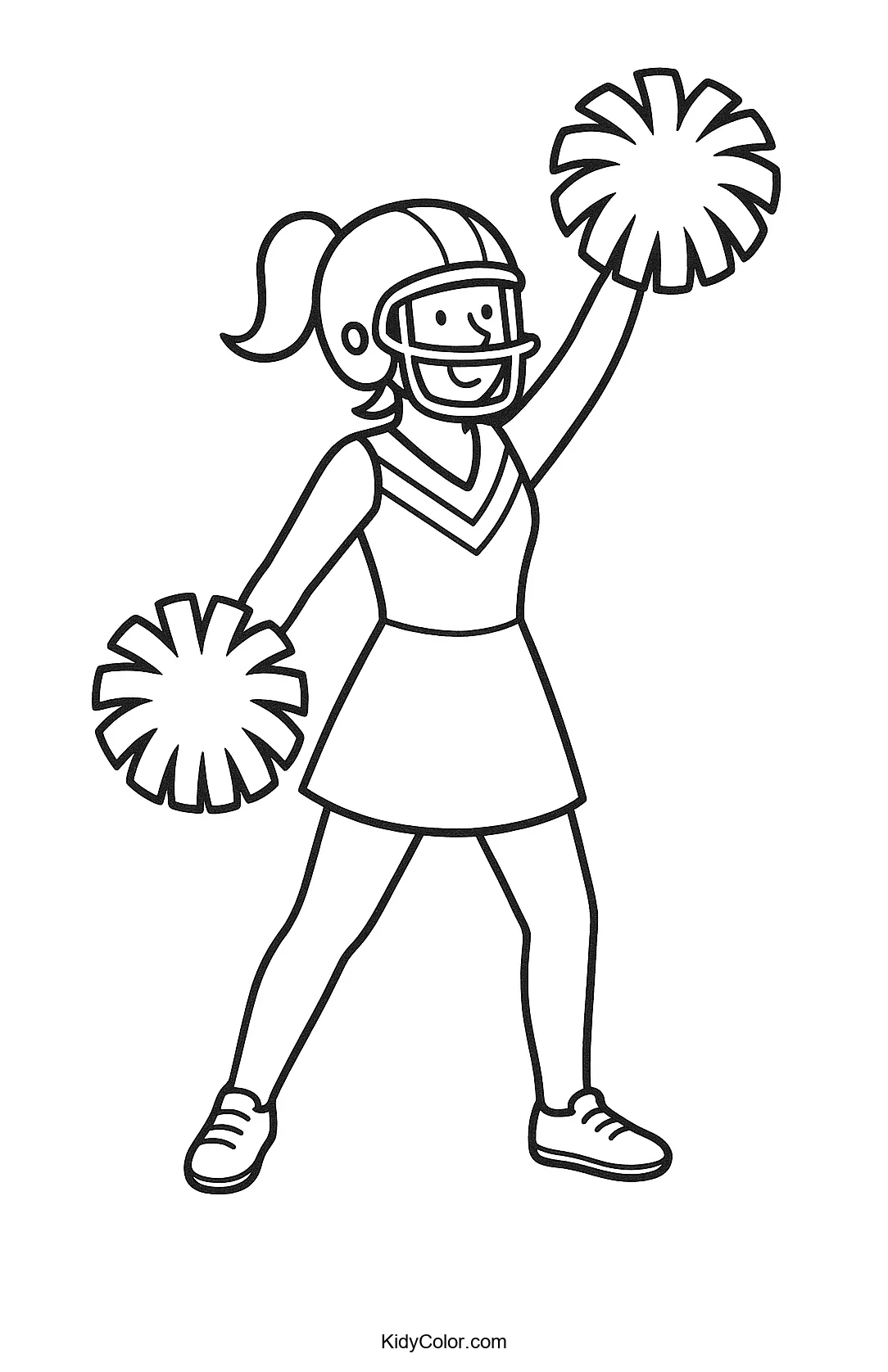 A cheerleader jumping with pompoms