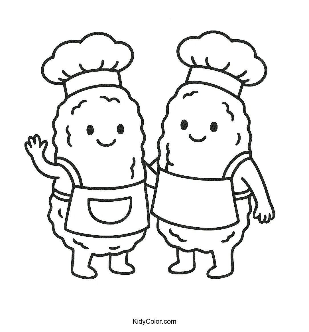 Coloring page featuring nugget-shaped chefs.