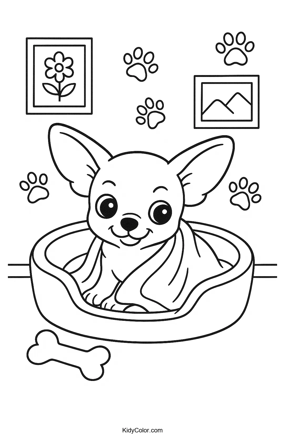 Chihuahua puppy in a cozy bed