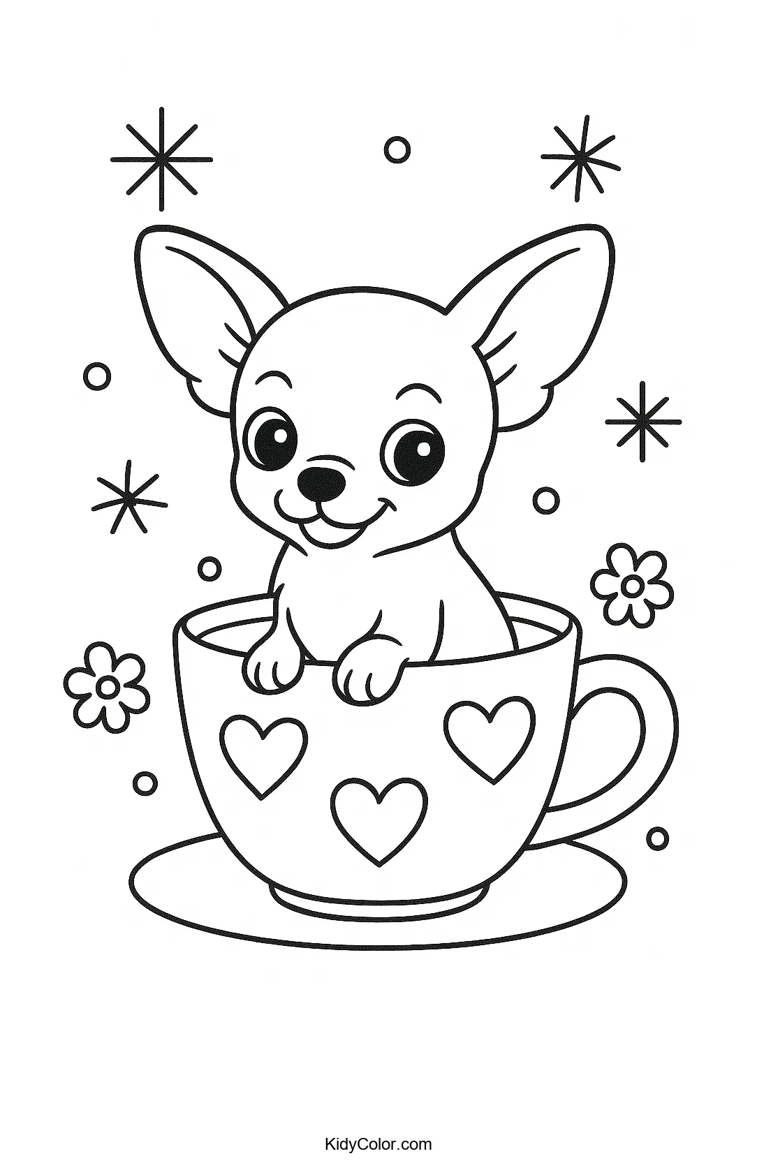 Chihuahua puppy in a teacup coloring page