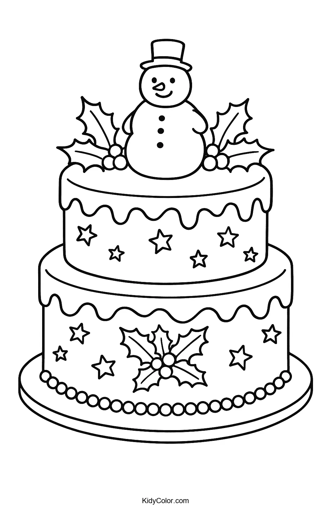 Christmas snowman cake coloring page