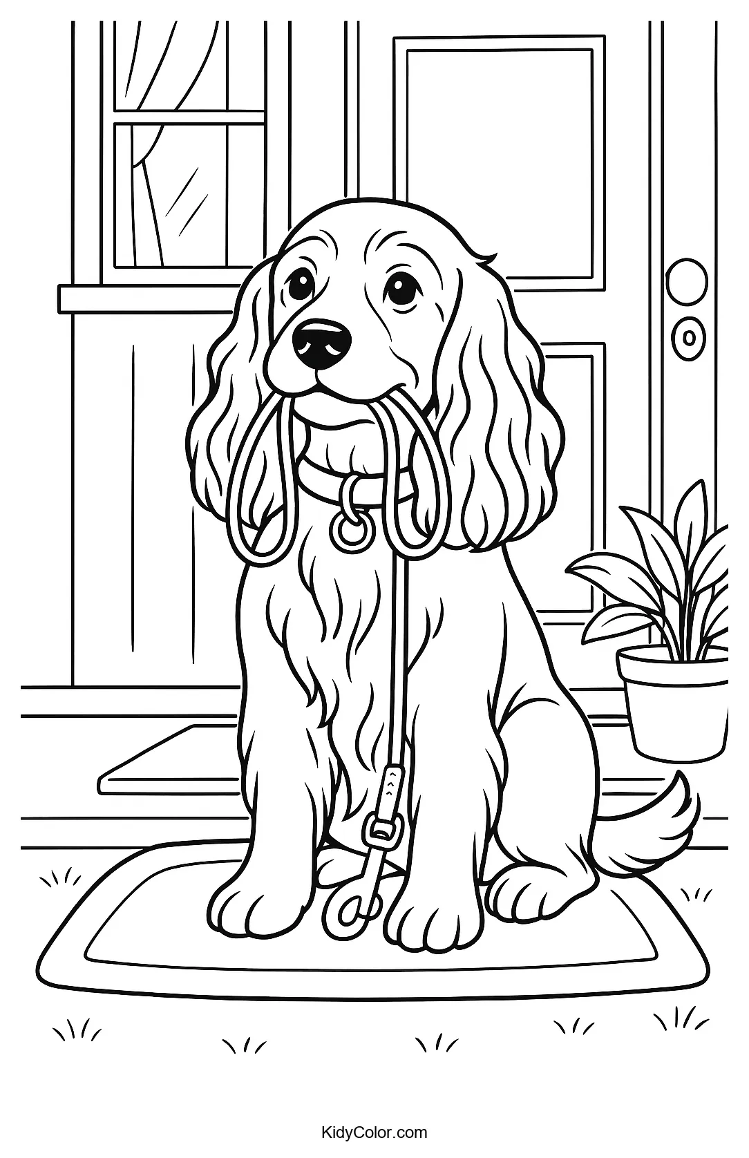 Cocker Spaniel sitting by a doorstep