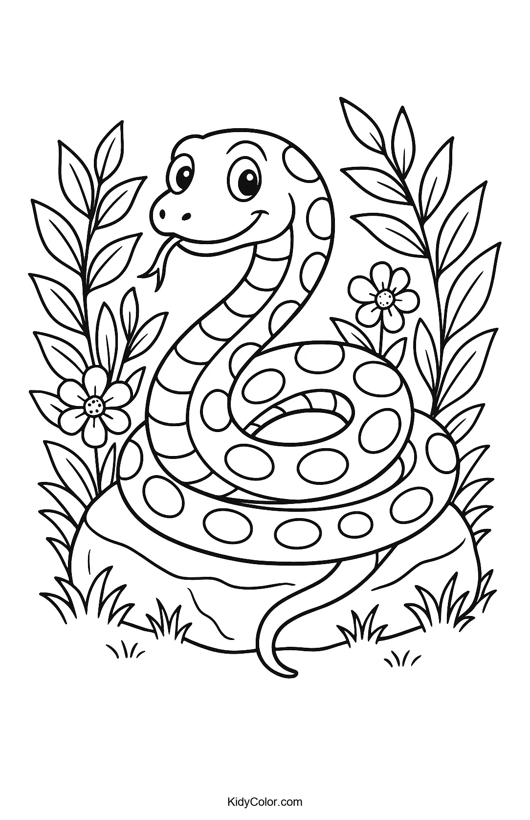 Coiled serpent surrounded by flowers