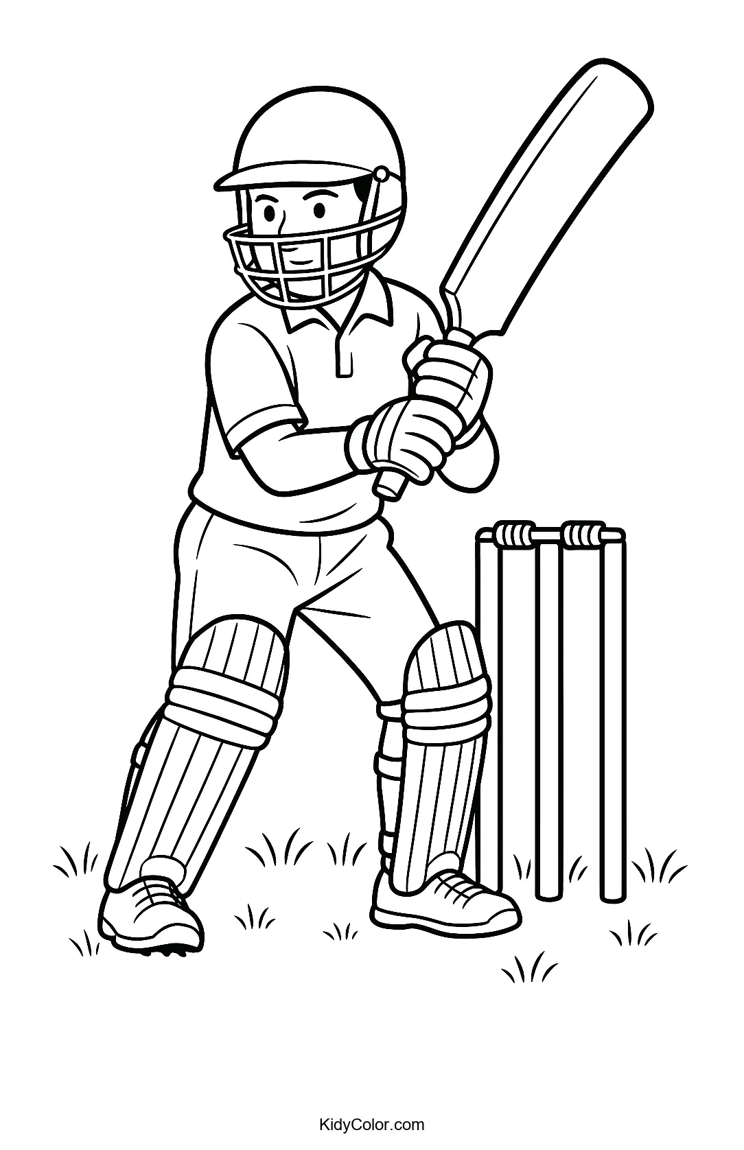 Cricket batsman in action coloring page