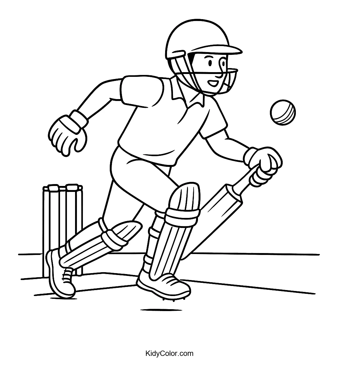 Cricket player in action coloring page