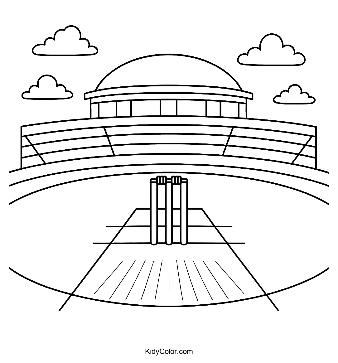 Cricket stadium in daylight coloring page