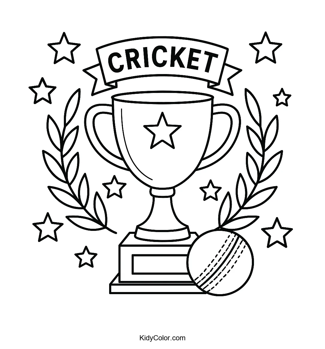 Cricket trophy with laurel wreath and stars