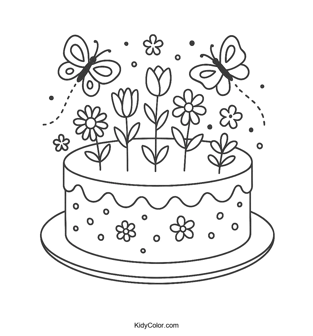 Garden cake with flowers coloring page