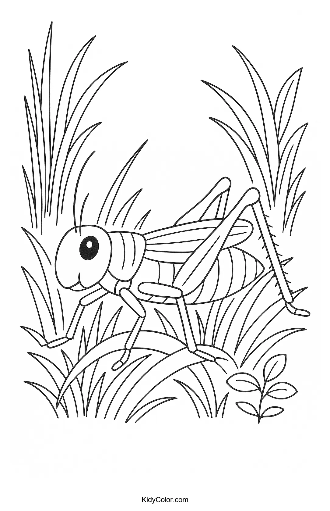 Grasshopper on grass coloring page