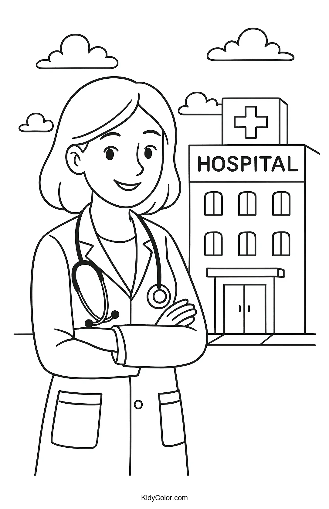 Doctor standing outside a hospital building