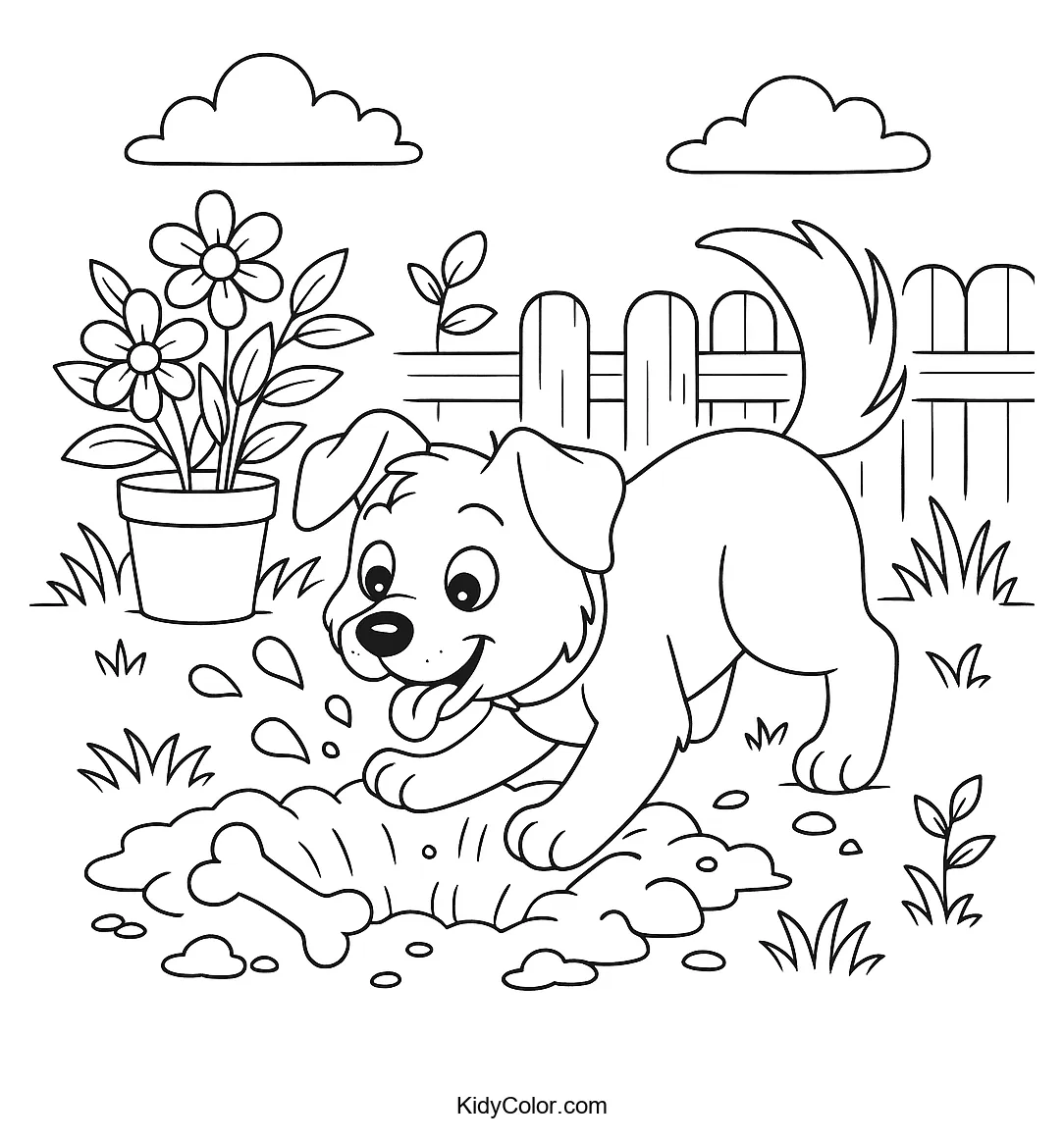 A dog digging in the garden