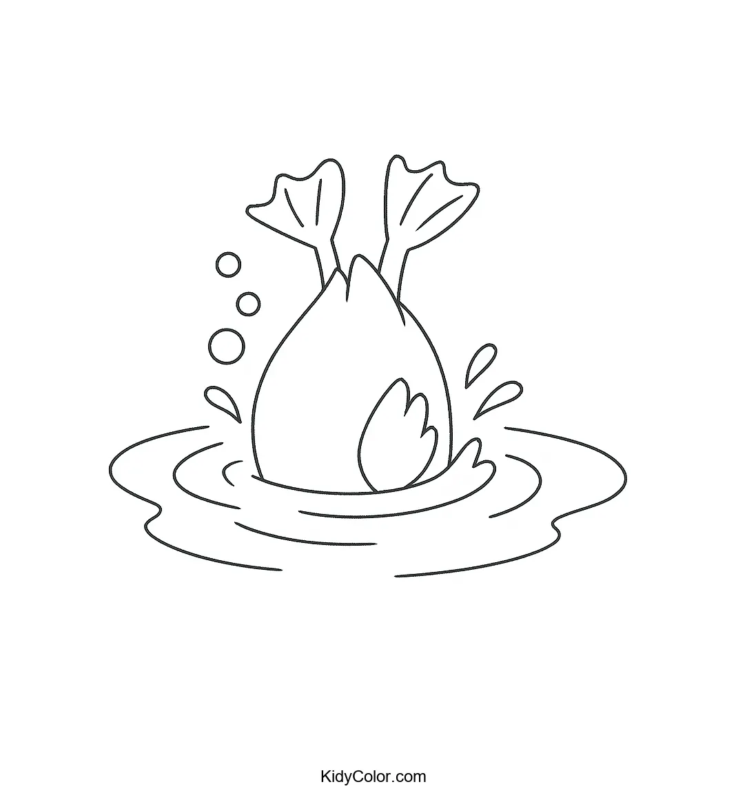 Duck diving beneath water surface coloring page