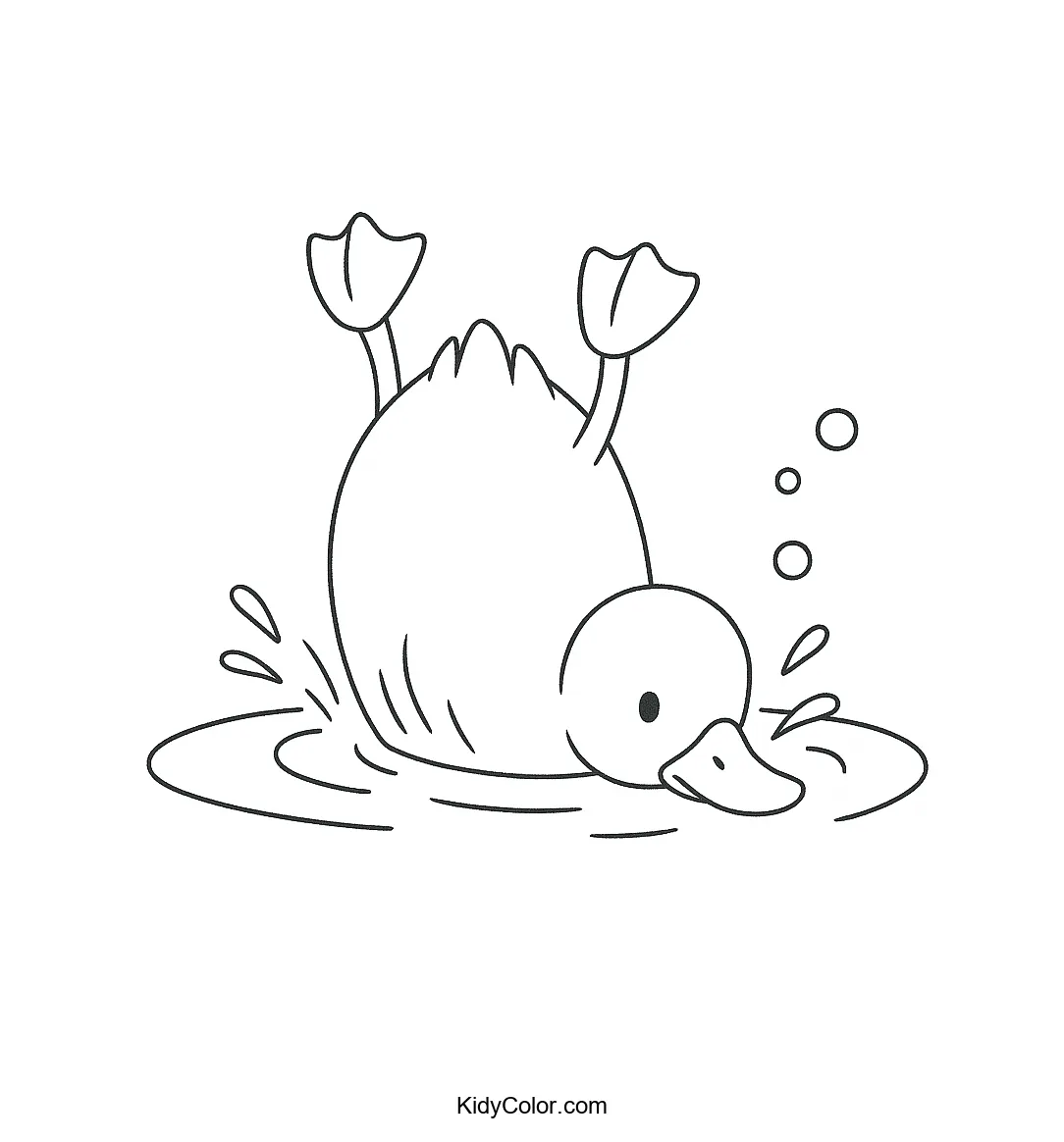 Cartoon duck diving into water coloring page