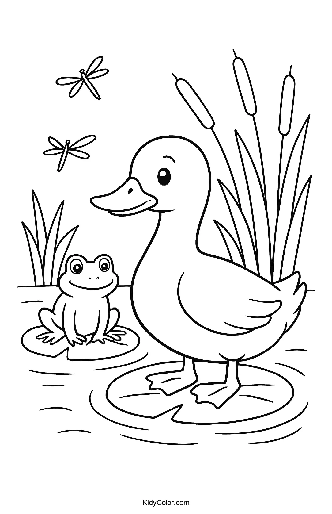 Duck and frog on lily pads image