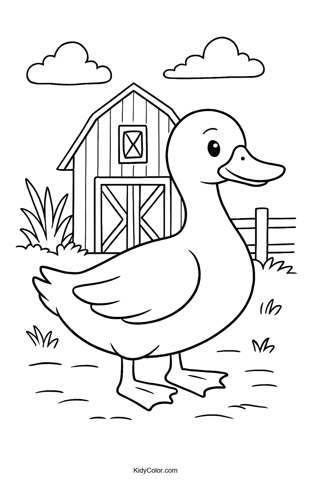 Duck in front of barn