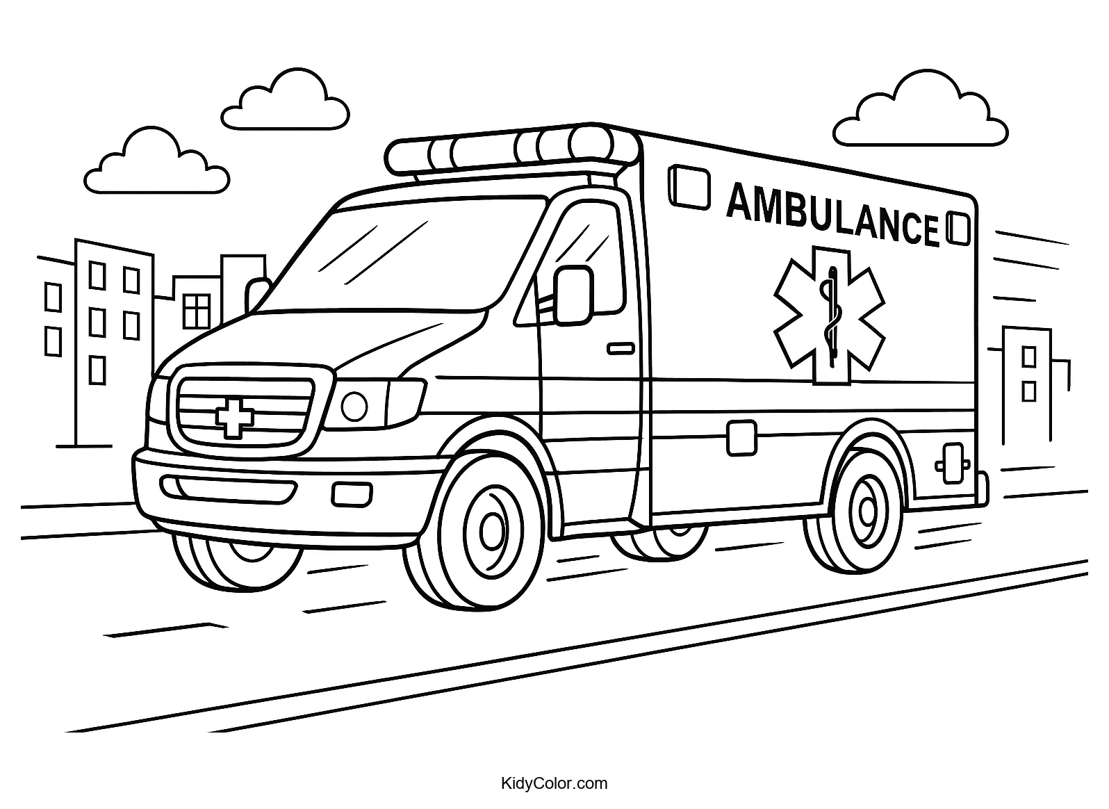 Coloring page of emergency response vehicles in motion